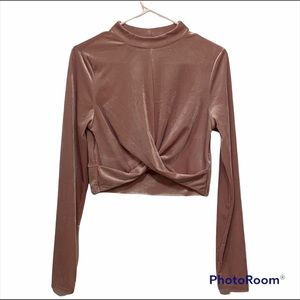 Forever 21 Dusty Rose Velvet Twist Crop Top Sz L